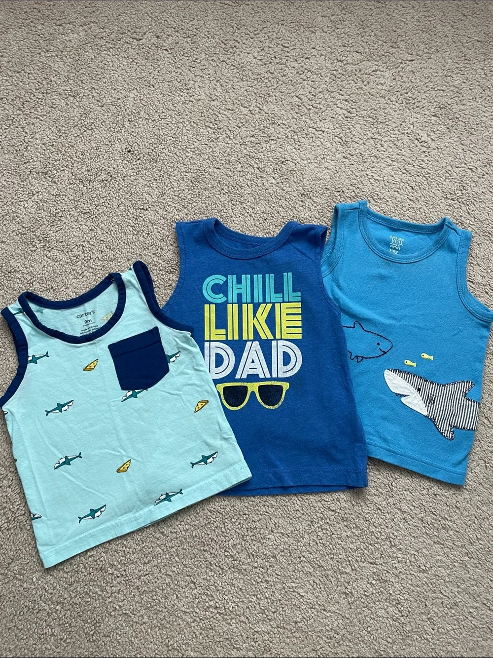 Carter's Blue Shark & Graphic Tank Trio - Light, Royal, Teal Blues